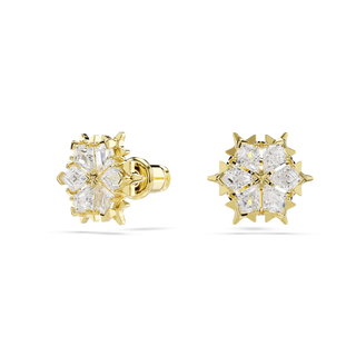 Magic stud earrings, Mixed cuts, Snowflake, White, 18K gold finish