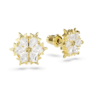 Magic stud earrings, Mixed cuts, Snowflake, White, 18K gold finish