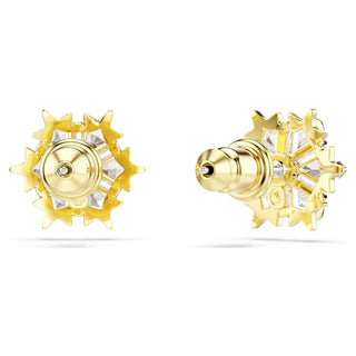Magic stud earrings, Mixed cuts, Snowflake, White, 18K gold finish