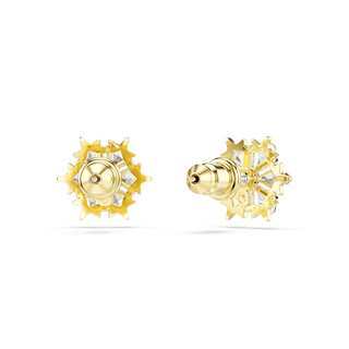 Magic stud earrings, Mixed cuts, Snowflake, White, 18K gold finish