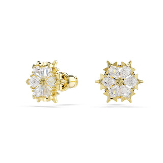 Magic stud earrings, Mixed cuts, Snowflake, White, 18K gold finish
