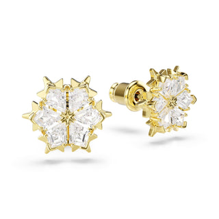 Magic stud earrings, Mixed cuts, Snowflake, White, 18K gold finish