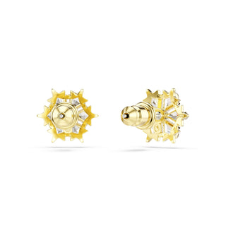 Magic stud earrings, Mixed cuts, Snowflake, White, 18K gold finish