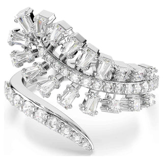 Vienna open ring, Mixed cuts, Feather, White, Rhodium plated
