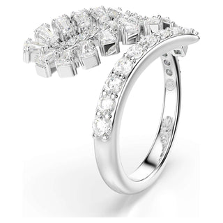 Vienna open ring, Mixed cuts, Feather, White, Rhodium plated