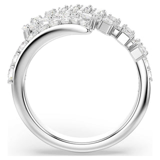 Vienna open ring, Mixed cuts, Feather, White, Rhodium plated