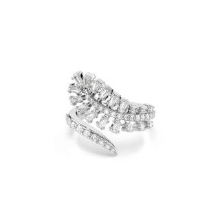 Vienna open ring, Mixed cuts, Feather, White, Rhodium plated