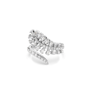 Vienna open ring, Mixed cuts, Feather, White, Rhodium plated