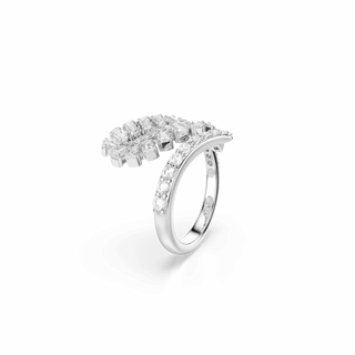 Vienna open ring, Mixed cuts, Feather, White, Rhodium plated