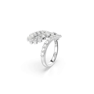 Vienna open ring, Mixed cuts, Feather, White, Rhodium plated