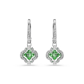 Una Angelic drop earrings, Mixed cuts, Green, Rhodium plated