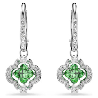 Una Angelic drop earrings, Mixed cuts, Green, Rhodium plated