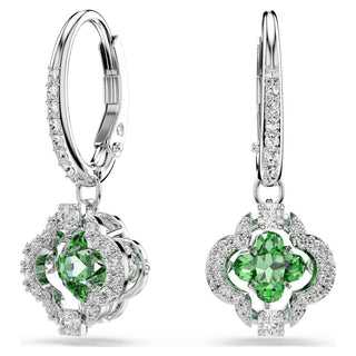 Una Angelic drop earrings, Mixed cuts, Green, Rhodium plated