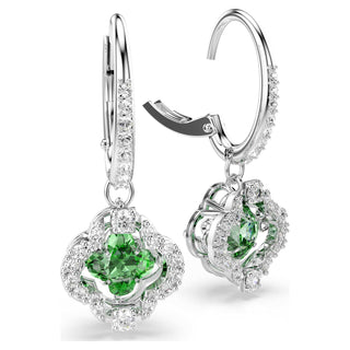 Una Angelic drop earrings, Mixed cuts, Green, Rhodium plated