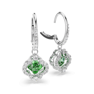 Una Angelic drop earrings, Mixed cuts, Green, Rhodium plated