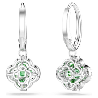 Una Angelic drop earrings, Mixed cuts, Green, Rhodium plated