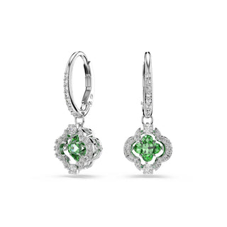 Una Angelic drop earrings, Mixed cuts, Green, Rhodium plated