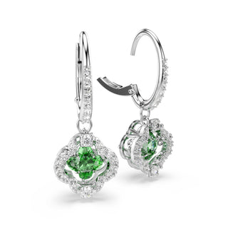 Una Angelic drop earrings, Mixed cuts, Green, Rhodium plated