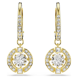 Una Angelic drop earrings, Round cut, White, 18K gold finish