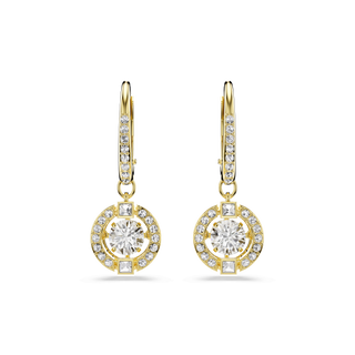 Una Angelic drop earrings, Round cut, White, 18K gold finish
