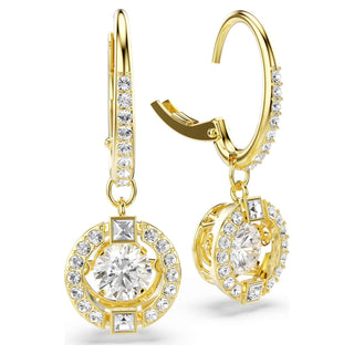 Una Angelic drop earrings, Round cut, White, 18K gold finish