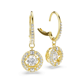 Una Angelic drop earrings, Round cut, White, 18K gold finish