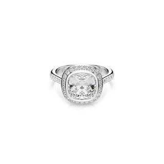 Una Angelic halo ring, Cushion cut, White, Rhodium plated
