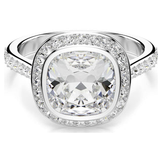 Una Angelic halo ring, Cushion cut, White, Rhodium plated