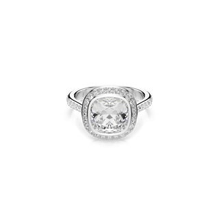Una Angelic halo ring, Cushion cut, White, Rhodium plated