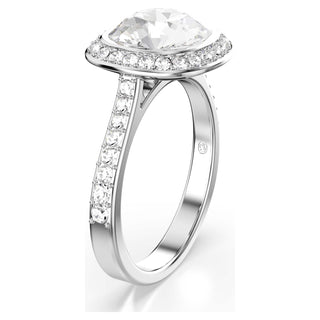 Una Angelic halo ring, Cushion cut, White, Rhodium plated