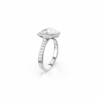 Una Angelic halo ring, Cushion cut, White, Rhodium plated