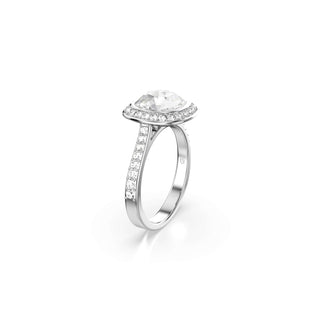 Una Angelic halo ring, Cushion cut, White, Rhodium plated