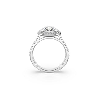 Una Angelic halo ring, Cushion cut, White, Rhodium plated