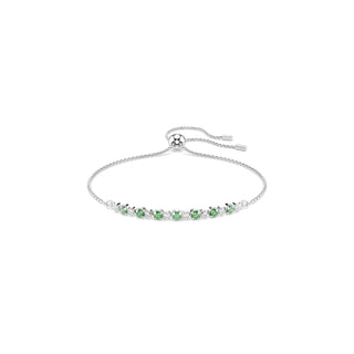 Matrix bracelet, Round cut, Green, Rhodium plated