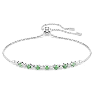 Matrix bracelet, Round cut, Green, Rhodium plated