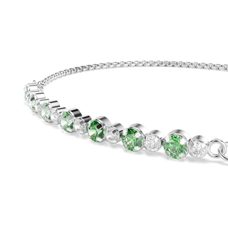 Matrix bracelet, Round cut, Green, Rhodium plated