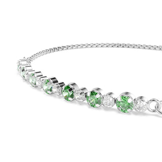 Matrix bracelet, Round cut, Green, Rhodium plated