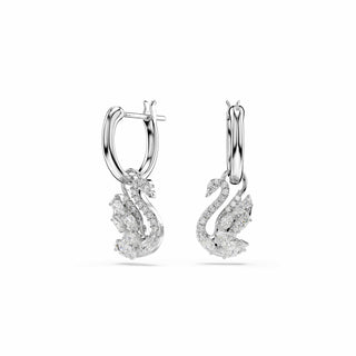 Swan drop earrings, Mixed cuts, Swan, White, Rhodium plated