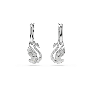 Swan drop earrings, Mixed cuts, Swan, White, Rhodium plated