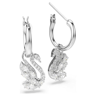 Swan drop earrings, Mixed cuts, Swan, White, Rhodium plated