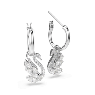 Swan drop earrings, Mixed cuts, Swan, White, Rhodium plated