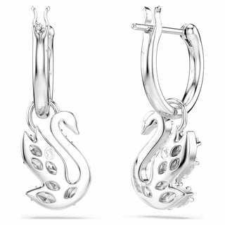 Swan drop earrings, Mixed cuts, Swan, White, Rhodium plated