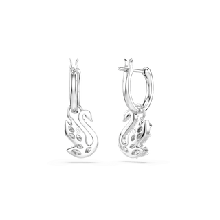 Swan drop earrings, Mixed cuts, Swan, White, Rhodium plated