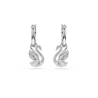 Swan drop earrings, Mixed cuts, Swan, White, Rhodium plated