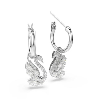 Swan drop earrings, Mixed cuts, Swan, White, Rhodium plated