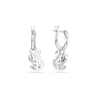 Swan drop earrings, Mixed cuts, Swan, White, Rhodium plated