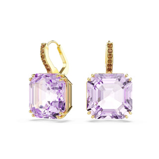 Millenia drop earrings, Square cut, Purple, 18K gold finish