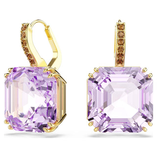 Millenia drop earrings, Square cut, Purple, 18K gold finish