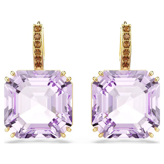 Millenia drop earrings, Square cut, Purple, 18K gold finish
