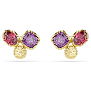 Imber stud earrings, Mixed cuts, Multicolored, 18K gold finish